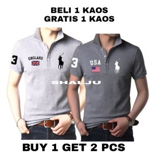 Promo BUY 1 GET 2 PCS Kaos Poloshirt USA & ENGLAND/T-shirt Poloshirt Pria Dan Wanita/Kaos Kerah Beli 1 Gratis 1