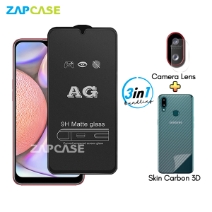 Samsung A10s M10s PAKET 3in1 Tempered Glass Anti Glare Free Camera Lens dan Skin Carbon