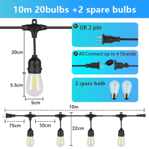 LANGYUE String Lights Outdoor Light 5M 10M 15M 20M 30M IP66 Waterproof for Garden Christmas Lights