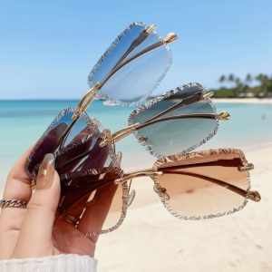 DISHONORSTORE76RE2 Vintage Rimless Square Sunglasses Luxury Design Gradient Shades Eye Sunglasses Fashion Casual Decor Sun Glasses Men Women
