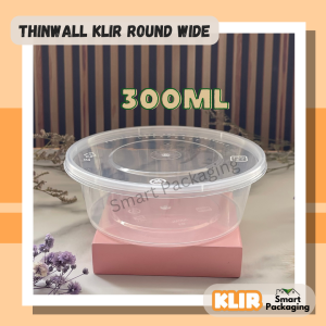 [ISI 25 PCS] Thinwall KLIR Round Wide 300ml / Mangkok Plastik Datar / Mangkuk Makan Bulat / Round Bowl / Plastik Bekal Sekali Pakai
