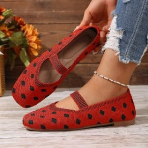 Free Shipping WomenS Round-Toe Shallow-Cut Suede Flat-Soled Plus-Size Commuting Single Shoes With A Polka Dot Design And A Single Strap