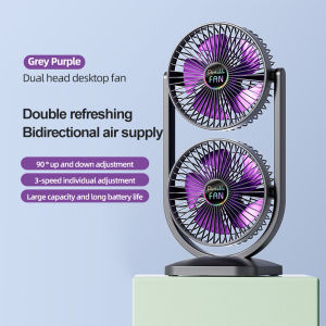 Electric Fan Desktop Fan USB Rechargeable Double-layer Desktop Fan Desktop Double Head Rechargeable Fan 3 Wind Speed 90° Up and Down Adjustment for Home Office Camping Kitchen