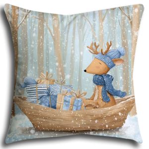 Christmas Pillowcase Single Pack 20+Styles Optional 40x40/45x45/50cm Blues Santa Claus Deer Snowman Hot Drink Cup Forest Cabin and Other Healing Patterns Sofa Cushion Covers Winter Home Decoration Pillowcases Holiday Gifts Decoration Fabric Art