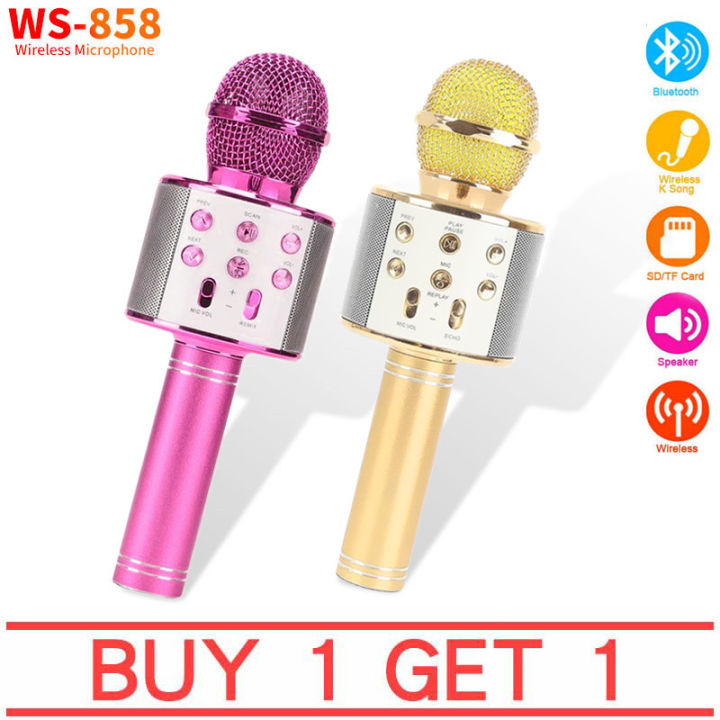 Buy 1 get 1 COD Microphone WS858 Karaoke Mic Bluetooth Speaker