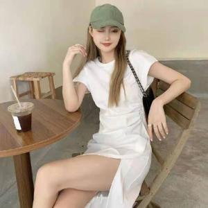 IELGY Đầm Ôm Sát Thời Trang Phong Cách Hàn Quốc Cho Nữ Đầm Ôm Sát Xẻ Tà Màu Trơn Ngắn Tay