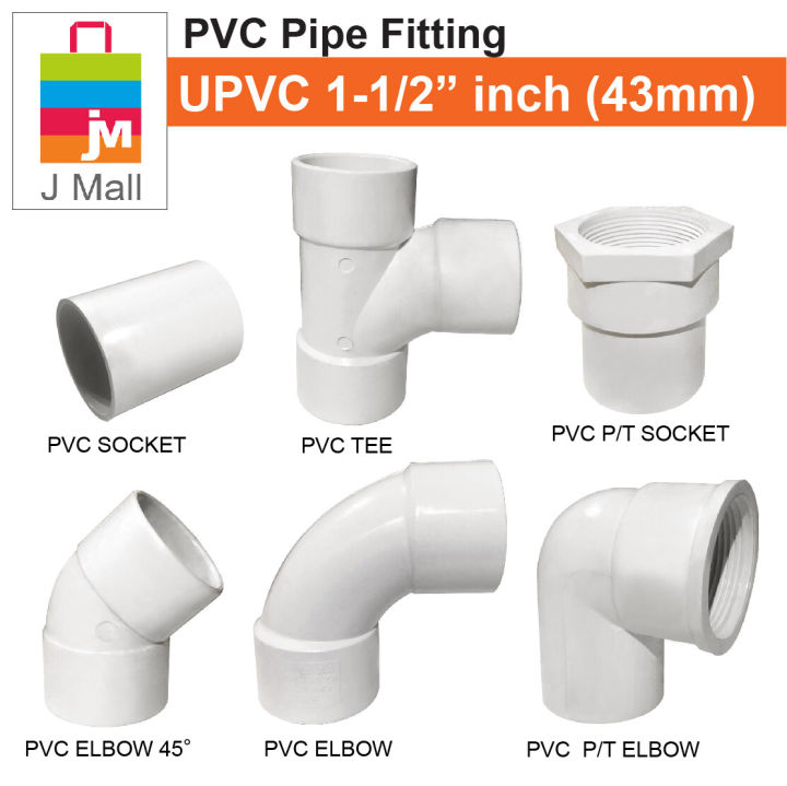 J MALL 1 1 2 Inch 43mm UPVC White Pipe Fitting Socket Elbow Tee Threaded PVC White