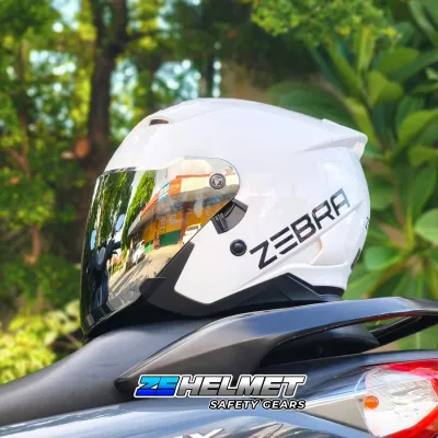 ZEBRA YM-902 PLAIN V2 (White) HALF FACE - DUAL VISOR (with FREE Clear Lens)