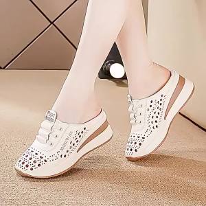 [Free Shipping] Slip-On Closed-Toe Half-Slippers For Middle-Aged And Elderly Women 2026 Summer New Model Versatile Thick-Soled Non-Slip Comfortable Beach Shoes