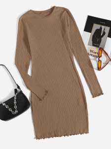 midi dress bodycone trutel neck kriwil rib knite lengan panjang