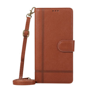 Wallet Case for OPPO A6 A5 A3 Pro A5X A3X A38 A18 A79 A38 A78 A98 A58 A57 A77 A77S A52 A92 A72 A94 A95 A74 A54 A55 A16 A16S A54S A53 A33 2020 4G 5G Luxury Line Embossed Leather Shatterproof Flip Cell Phone Cover with Shoulder Strap