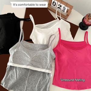 （Buy 1 Take 1）Double Lined Tops With Chest Pad Womens Strap Spaghetti Sando Cotton Tanks Tops Summer Seamless Camisole Thin Breathable Fabric Outdoor Wear