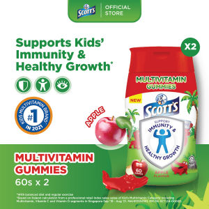 [2 Pack] SCOTTS Multivitamin Gummies for Kids Vitamin A B6 C D and Zinc For Healthy Growth Bone & Eye Apple60s