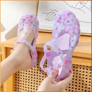 รองเท้าเจลลี่ อ่อนนุ่ม รองเท้าแตะ ระบายอากาศได้ ดอกไม้ กันลื่น พิมพ์ ความยืดหยุ่น ประณีต