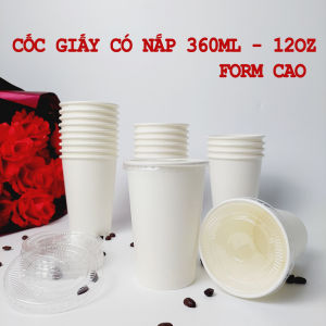 50 chiếc cốc giấy có nắp 360ml - 12oz form cao siêu đẹp siêu bền
