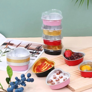 [50cps] 100ml Heart-Shaped Baking Aluminum Foil Box High Temperature Resistant Mousse Cake Box