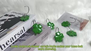 12 PCS Shamrock Shower Curtain Hooks Shower Decor Rustproof Bathroom Decorative Shower Hooks Green Shower Curtain Hooks Botanical Shower Curtain Rings for Bedroom Living Room Bathroom