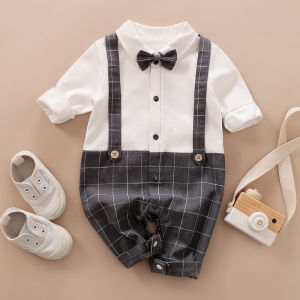 Baby Clothes Sets 100% Cotton Long Sleeve Stripe Gentleman Bowknot Decor Long-sleeve Jumpsuit Bodysuit Romper For Baby Boys