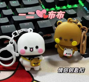 2Pcs Original New Panda Bubu And Yier Magnetic Keychain Cartoon Plush Panda Bear Doll Key Chain Backpack Pendant Couple Gifts Valentines Day Gift