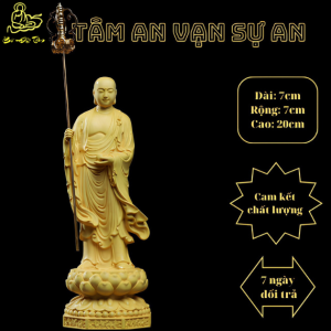 Tượng Phật Địa Tạng đứng đài sen chất liệu gỗ Hoàng Dương cao 20cm hàng thủ công mỹ nghệ chạm khắc tinh xảo