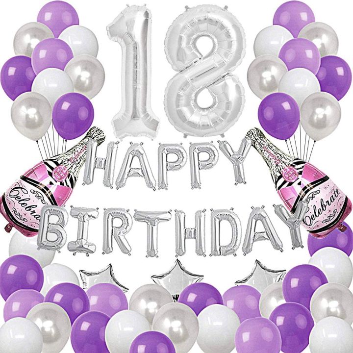 birthday decoration set for boys 18th Birthday Balloons Decorations for  Women Men,Silver Purple Theme Party Supplies Include Silver Number 18 Foil  - Main Image