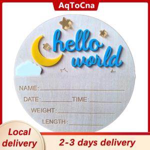 [COD] AqToCna Ship within 24 hours Wooden Hello World Newborn Sign Cute Birth Announcement Board Baby Announcement