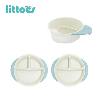 Littoes Toddler Mealtime Set – Fun Bowl & Divided Plates BPA-Free Non-Slip Easy-Grip Handles