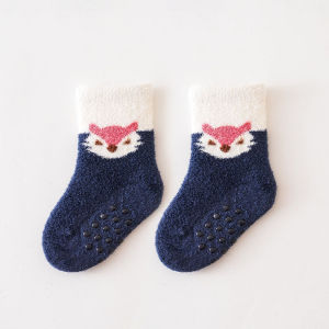 Denosim vớ trẻ em dễ thương Vớ qua mắt cá chân cotton mềm mại thân thiện với da mùa đông dày sang trọng cho trẻ sơ sinh vớ sàn chống trượt