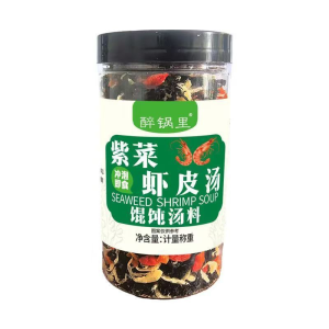 ผงซุปสาหร่ายและกุ้งแห้ง เกี๊ยวพร้อมทาน เกี๊ยวซ่า และน้ำซุปทะเลสำเร็จรูป (บรรกระป๋อง)