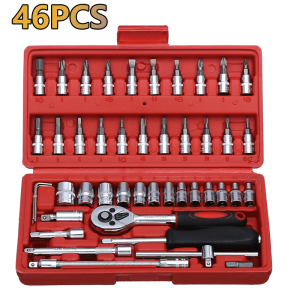 Kunci SOK 46 PC Set Socket (1/4 ") Full Lengkap Socket Tool Kit Pas Ring L Motor Mobil