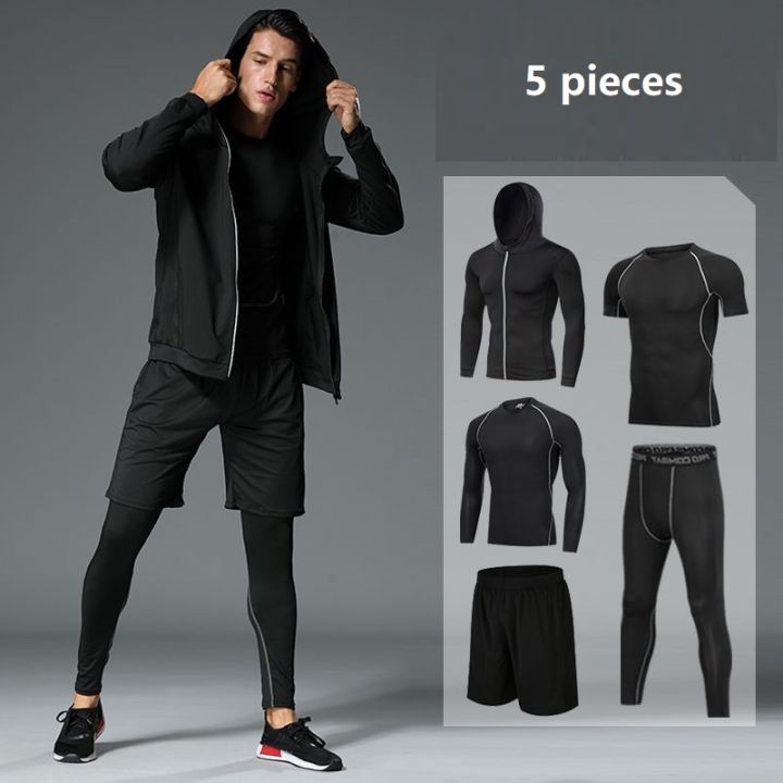 Men Sport Wear Clothes Gym Outfit Boys Running Jogging Suit 5 pcs/set Men  Fitness Wear Set