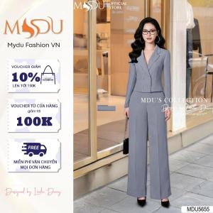 Set Vest Xám MDU5655 Mango Ý Cao Cấp Áo 2 Lớp Với Hàng Cúc Cài Tinh Tế Quần Dáng Suông Từ MDU