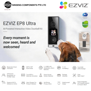 EZVIZ EP8 Ultra 6MP + 2MP Dual Lens AI-Powered Interactive Video Doorbell Kit with Wireless Chime Full-Color Night Vision 24/7 Recording
