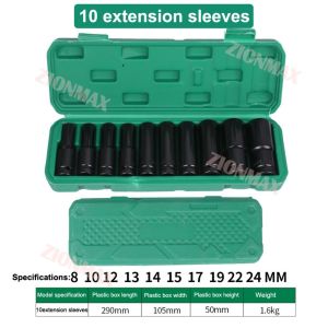 Kunci Socket Extention Impact Socket 10 pcs/15 pcs /Kunci Shock Set Extention Impact 1/2 Inch Kunci Sok Panjang 8mm - 32mm /High Carbon Steel Kuat dan Tahan Lama Extention Pajang Mata Sock Set Motor Car Repair Tool