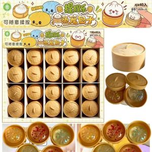 ER52858 Soft Cute Mini Dumplings Squishy Food Shape With Steamer Squishy Crystal Bun Venting Office Squeezable Fidget Sensory Toy Kids Toy