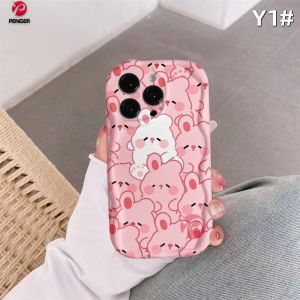 (Lokal Ready) PENGER Casing hp iPhone 11 12 14 13 12 Pro Max XR 7Plus iPhone 15 Pro Max X XS Max 6s 7 8 6 Plus SE 2020 Couple Lucu Pasangan Kartun Babi Kelinci Frog 3D Wavy Curved Edge Case