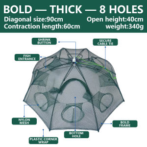 Upgraded Bubu Payung Ikan Jala Jaring Automatic Foldable Shrimp Cage 8/6 Holes Nylon Crab Fishing Trap Network