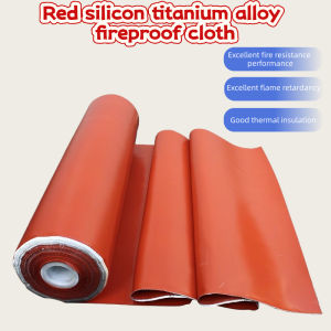 Red Silicone Titanium Alloy Fireproof Cloth / Heat Insulating Fabric - High Temp Resistant Flame Retardant Double-Sided Coated For Industrial Protection & Welding Use