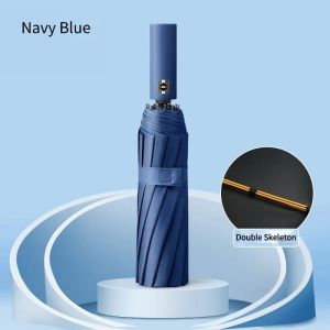 Upgrade 24 Bone Fully Automatic Umbrella Double skeleton Fold Sunscreen Umbrella With Black Glue Sun umbrella Anti UV Business Umbrella Strong Windproof 自动雨伞