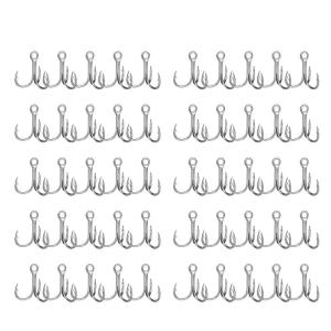 50pcs Professional Barbed Fishing Hook Set Treble Hook Set Round Bend Hook Freshwater Saltwater Fishing Accessories