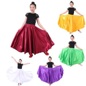 Lolanta Kids Girls Spanish Flamenco Skirt 360 Degree Belly Dance Elastic Waist Pleated Skirt Stage Performance Costume Women Ruffles Skirt School Activity Outfits