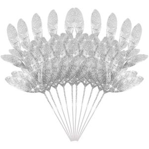 【iloverosemerry】10Pcs Artificial Shiny Gold Powder Olive Leaf Branch Simulated Glitter Plant DIY Christmas Tree Wreath Garland Ornament New Year Party Home Decor Props