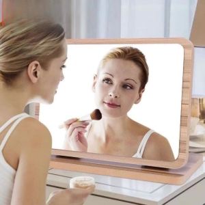 Sacesr Wooden Desktop Mirror Can Rotate 90 ° Fold Makeup Mirror Student Dormitory Household High-definition Mirror Home Decoration 6K4N7