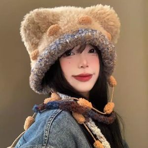 NBANLIKE Fluffy Bear Ear Plush Hat Cartoon Ear Protection Lei Feng Hat Leisure Cold Proof Beanies Cap Winter/Autumn