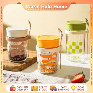 350ML Reusable Overnight Oats Jars with Spoon Airtight Oatmeal Cup Container