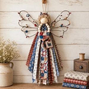 Sacesr Layered Wings Angel Fabric Hanging DIY Craft Kit Precut Fabrics Buttons Angel Material Kit with Guidance DIY 7P3H9