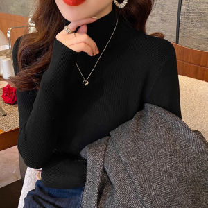 FRAN Half High Collar Long Sleeved Knitted Sweater Women Slim Fit Top Autumn and Winter Casual Top