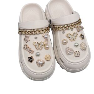 19 cái/bộ CROCS jibbitz quyến rũ Giày Phụ kiện tự làm khóa giày ngọc trai pha lê trang trí kim cương dây chuyền vàng đặt giày hoa khóa cho CROCS