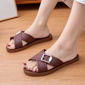 Womens Korean Style Fashionable Cross-over Sandals Rubber Comfortable Non-slip Soles Slip-on Flat Sandals Open-toe Waterproof Beach Sandals
