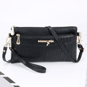 Women Crocodile Pattern PU Leather Crossbody Sling Bag Dual Zipper Wristlet Clutch Multi Compartment Casual Cellphone Handbag